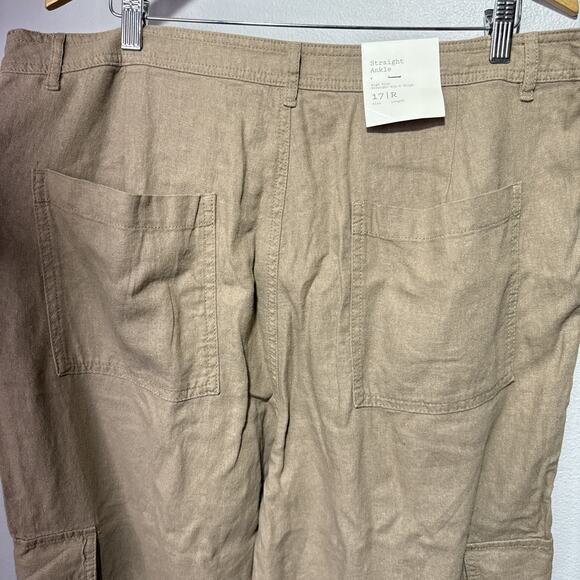 A New Day Pants Women’s Size 17 High Rise Straight Ankle Cargo Khaki Linen Blend - Picture 4 of 11